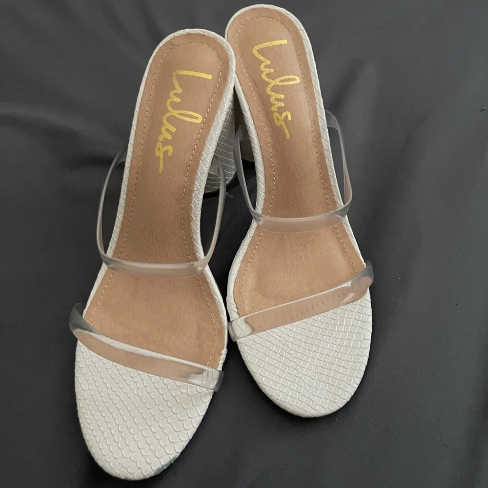 lulus dakyana white snake print high heel sandals (size 7) - Picture 1 of 5